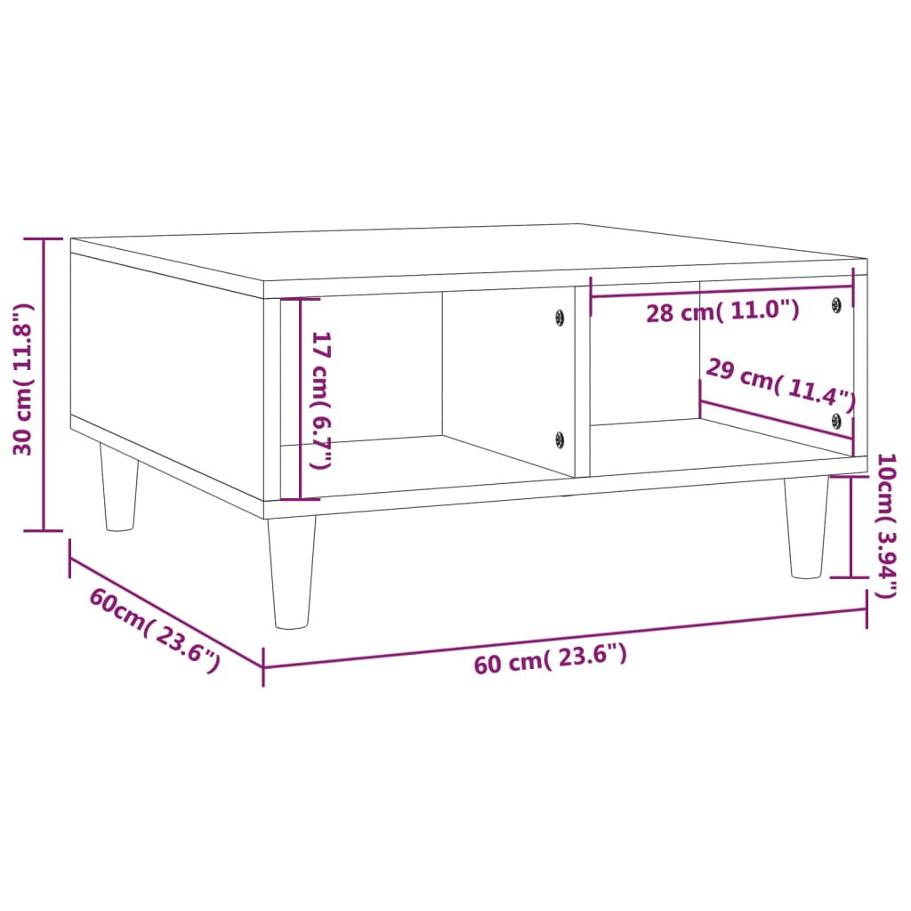 vidaXL Mesa de centro 60x60x30 cm aglomerado cor carvalho fumado