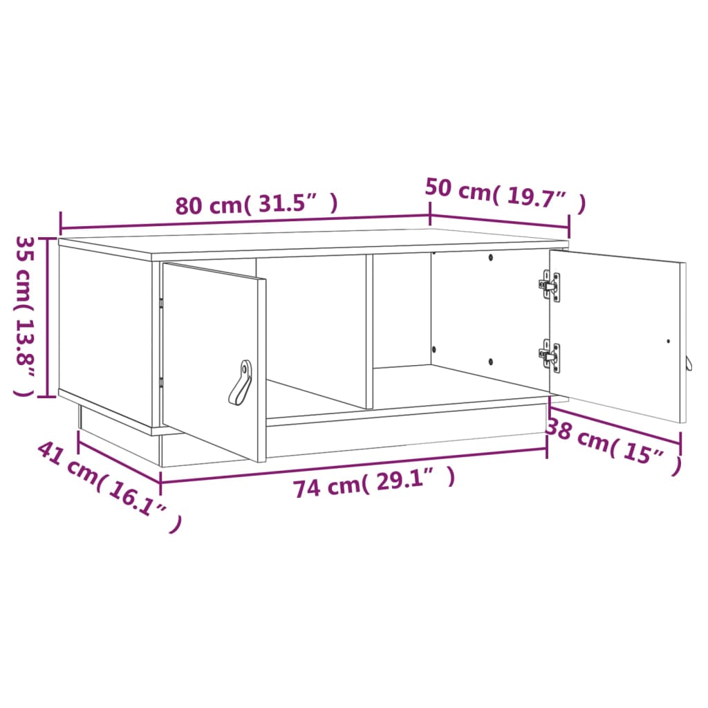 vidaXL Mesa de centro 80x50x35 cm madeira de pinho maciça branco