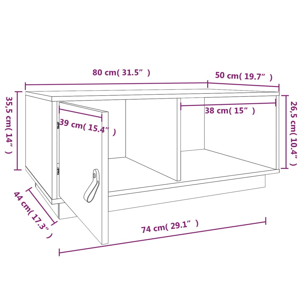 vidaXL Mesa de centro 80x80x35,5 cm madeira de pinho maciça preto