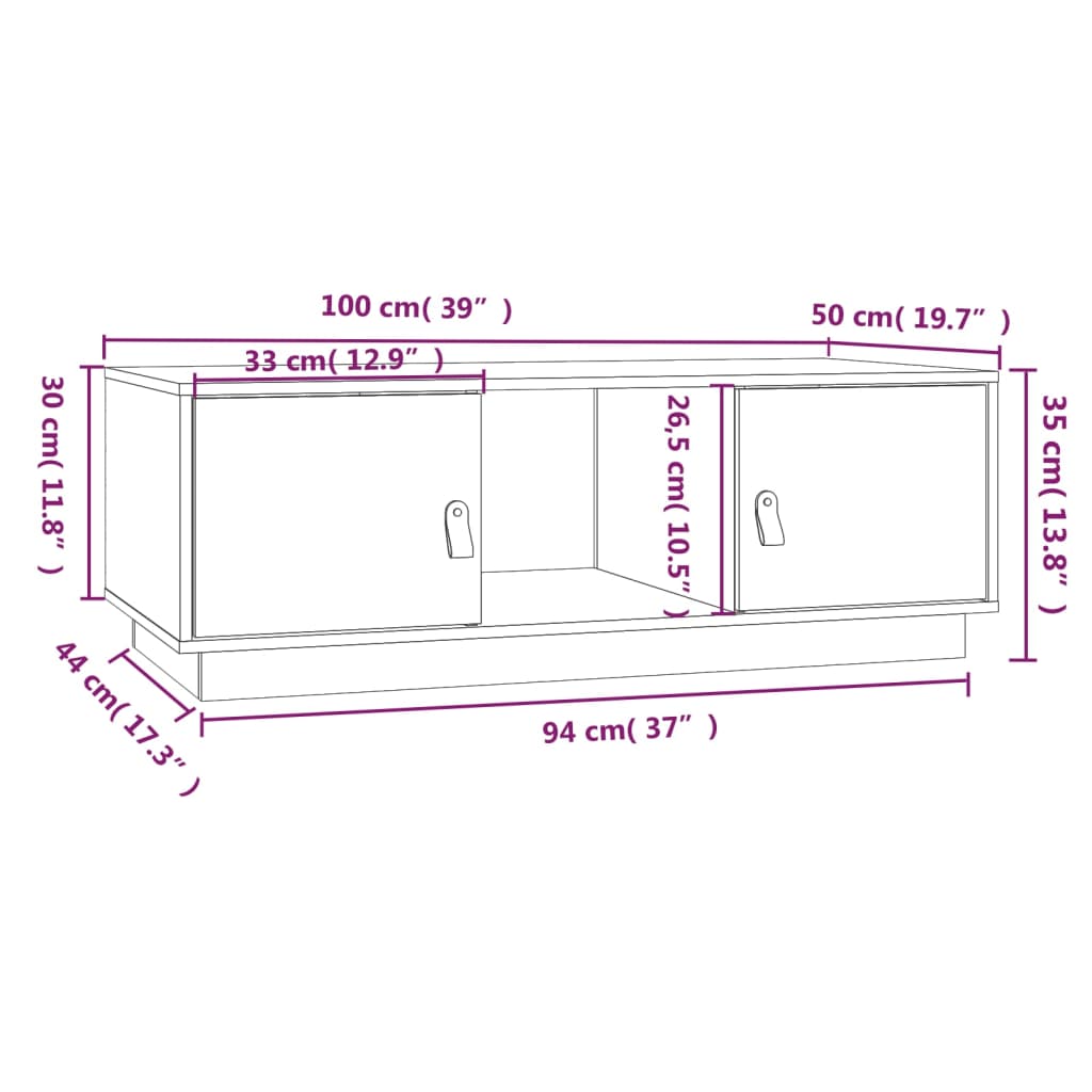 vidaXL Mesa de centro 100x50x35 cm pinho maciço branco