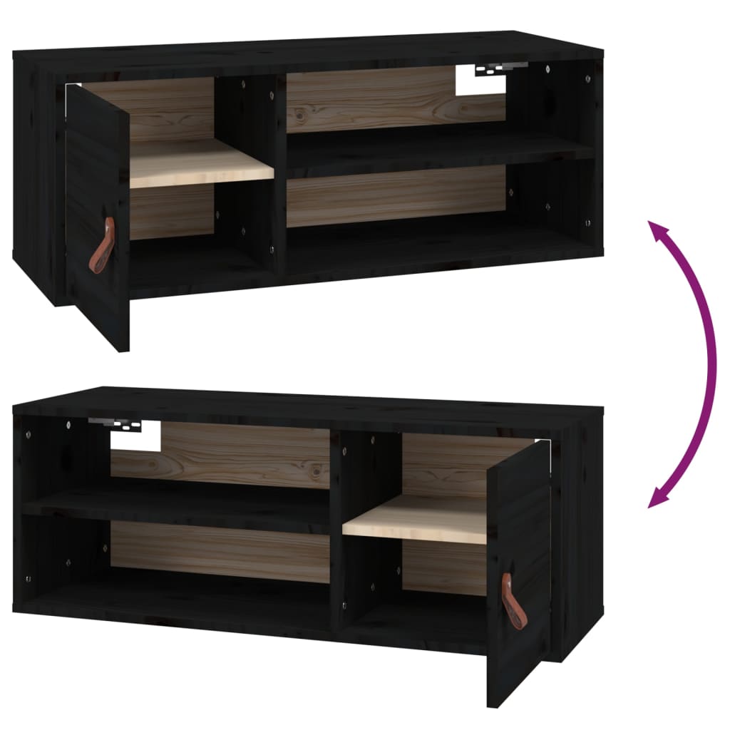 vidaXL Armários de parede 2 pcs 80x30x30 cm pinho maciço preto