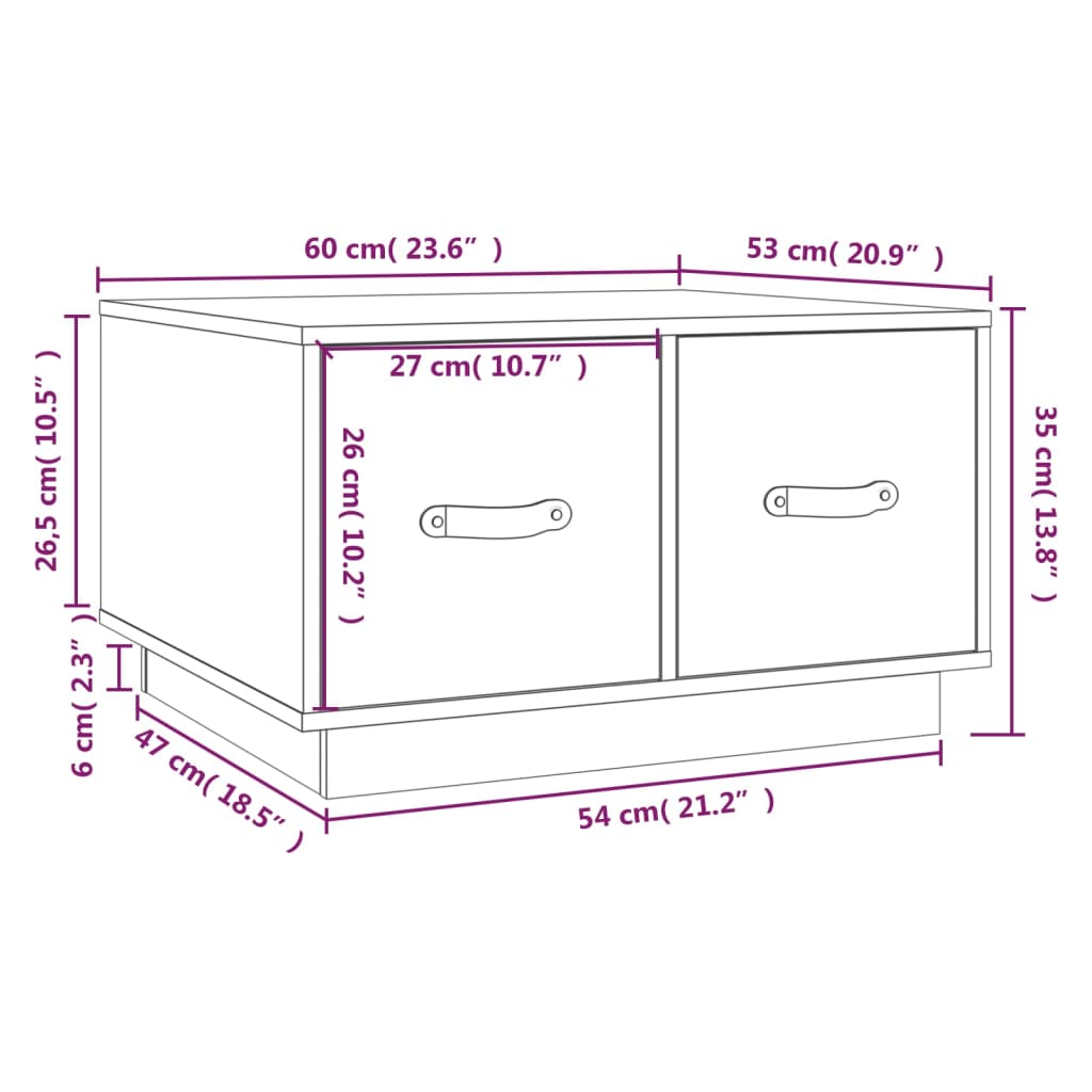 vidaXL Mesa de centro 60x53x35 cm pinho maciço branco