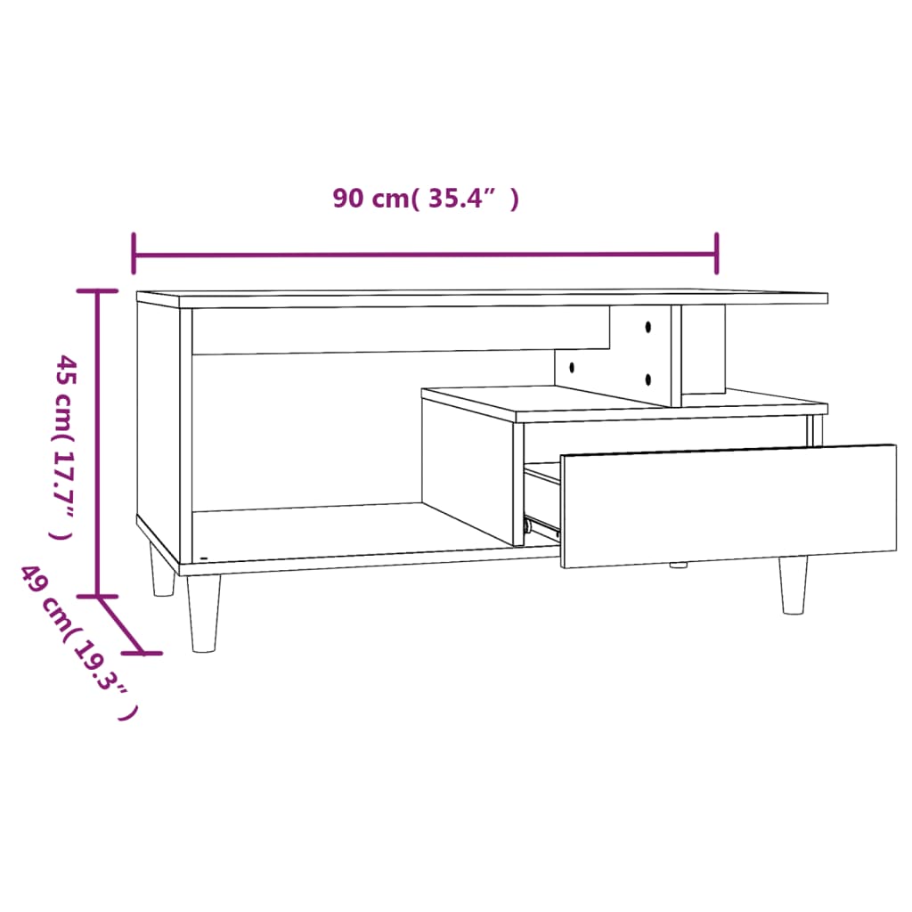 vidaXL Mesa de centro 90x49x45 cm derivados de madeira carvalho sonoma