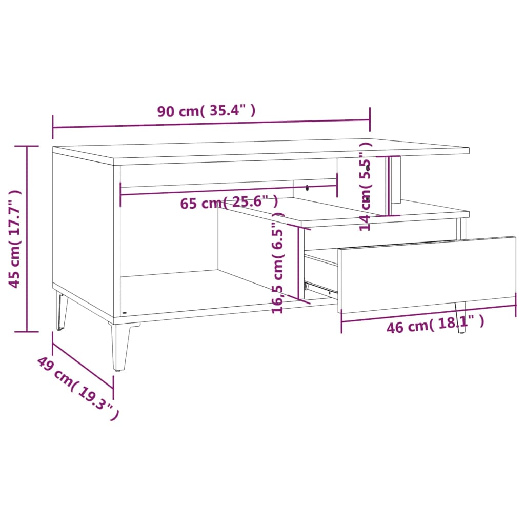 vidaXL Mesa de centro 90x49x45 cm derivados de madeira branco