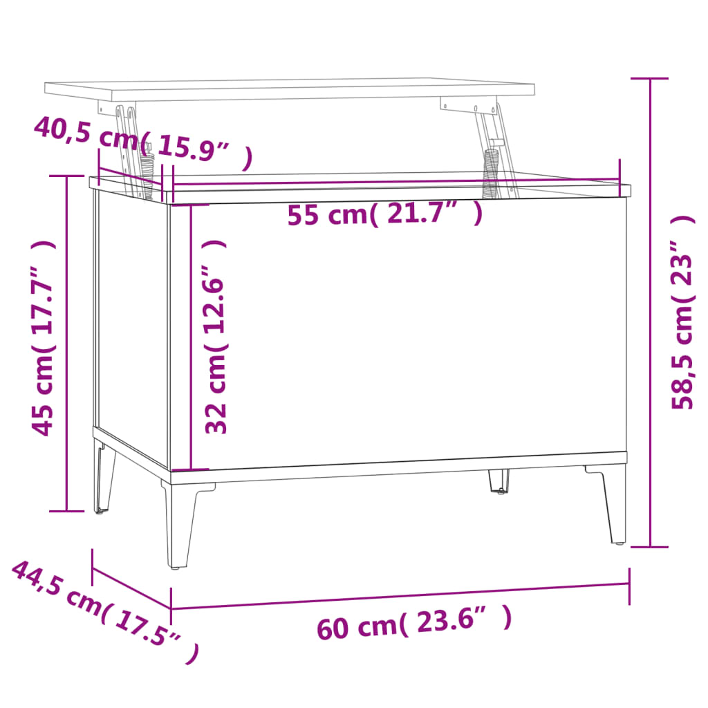 vidaXL Mesa centro 60x44,5x45 cm derivados madeira carvalho castanho