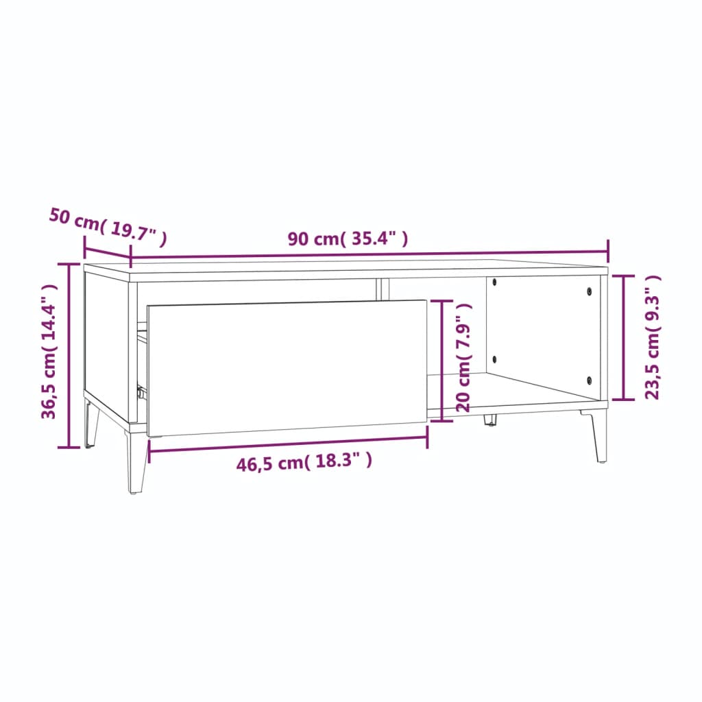 vidaXL Mesa de centro 90x50x36,5 cm derivados madeira cinzento sonoma