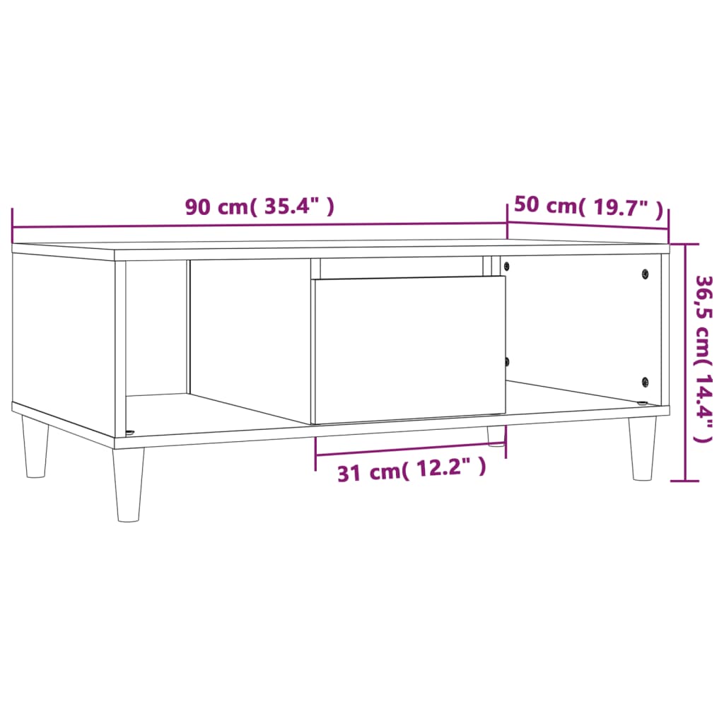 vidaXL Mesa de centro 90x50x36,5 cm derivados madeira cinzento cimento