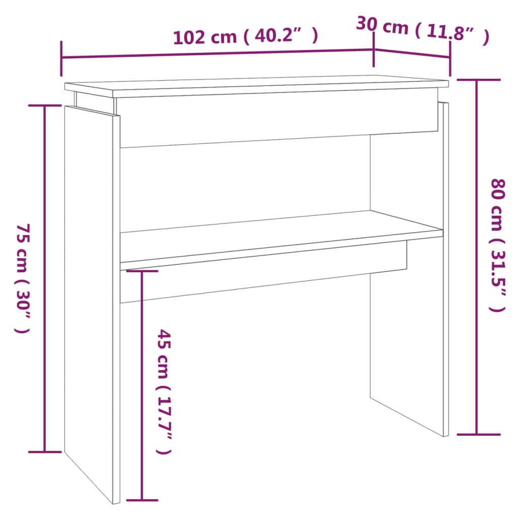 vidaXL Mesa consola 102x30x80 cm derivados de madeira cinzento sonoma