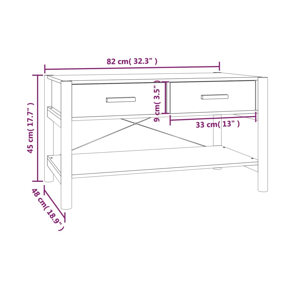 vidaXL Mesa de centro 82x48x45 cm derivados de madeira