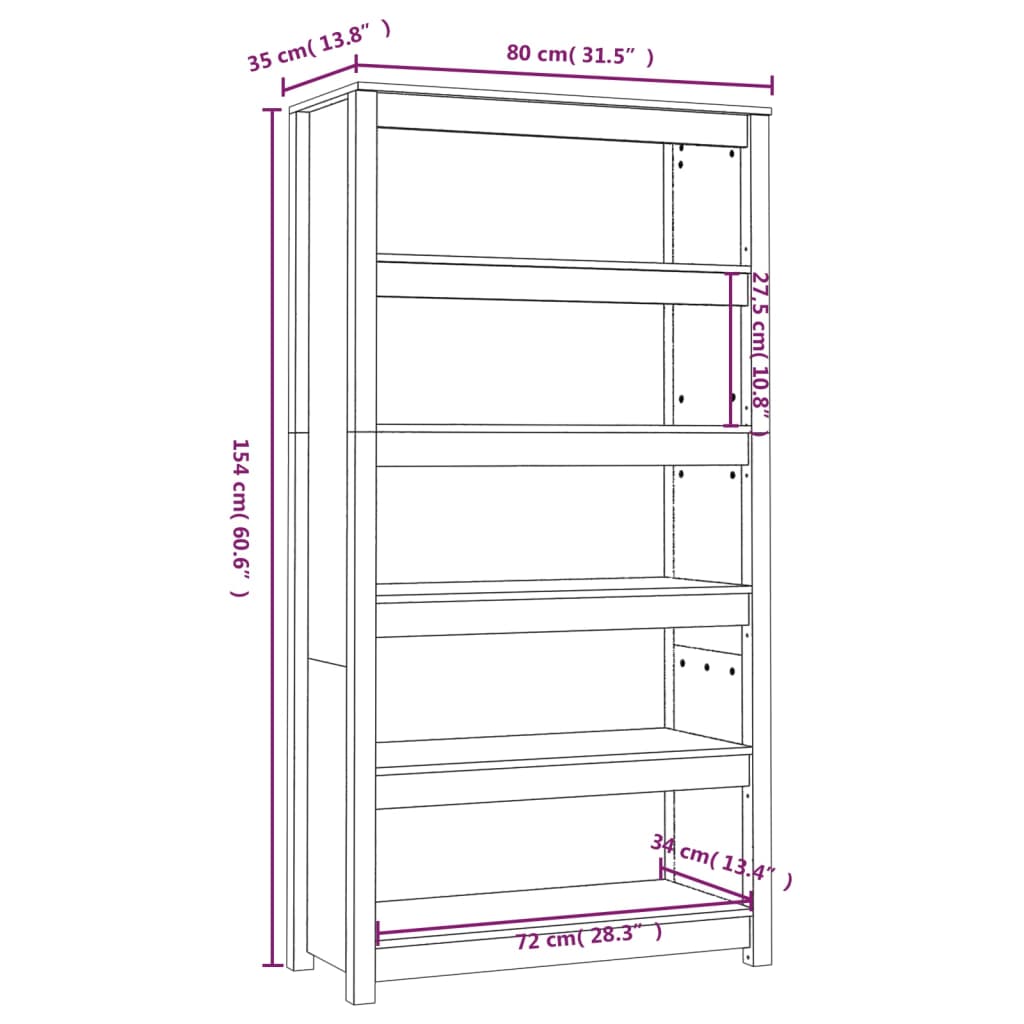 vidaXL Estante 80x35x154 cm madeira de pinho maciça branco