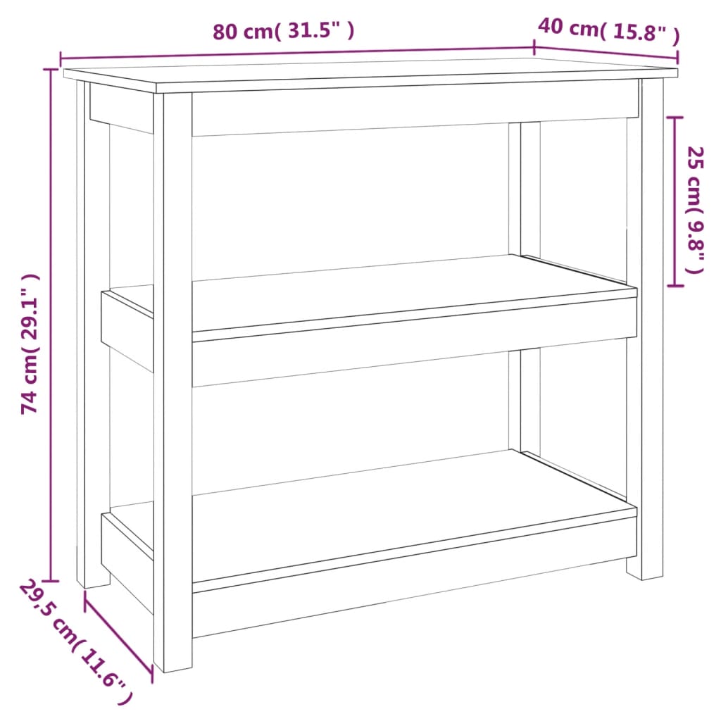 vidaXL Mesa consola 80x40x74 cm madeira de pinho maciça cinzento