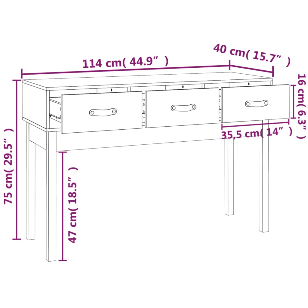 vidaXL Mesa consola 114x40x75 cm madeira de pinho maciça castanho mel