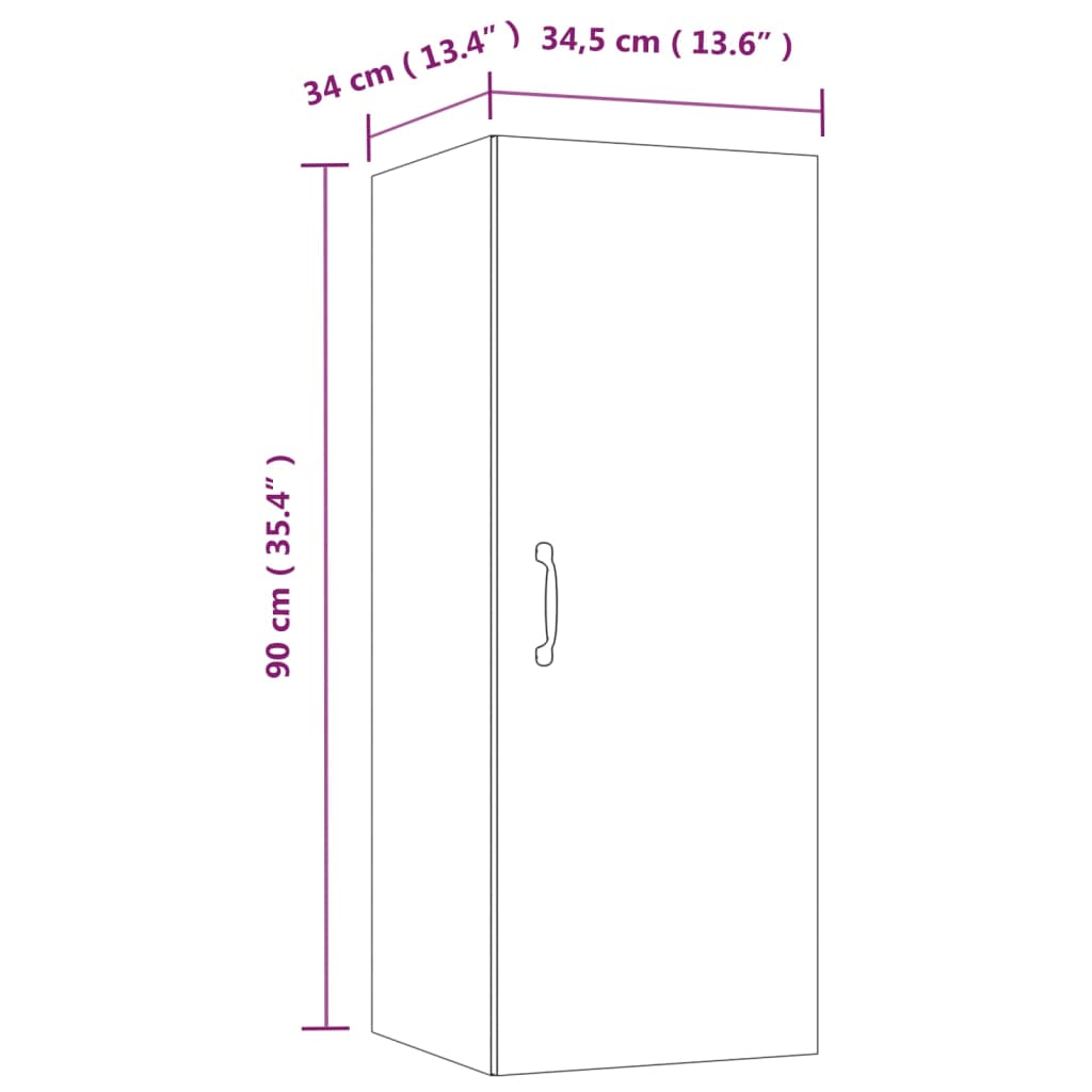 vidaXL Armário parede 34,5x34x90 cm derivados madeira cinzento sonoma