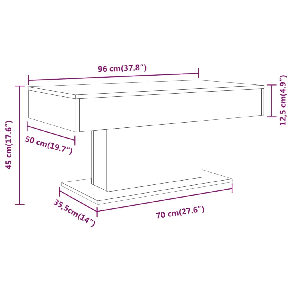 vidaXL Mesa de centro 96x50x45 cm derivados de madeira cinzento sonoma