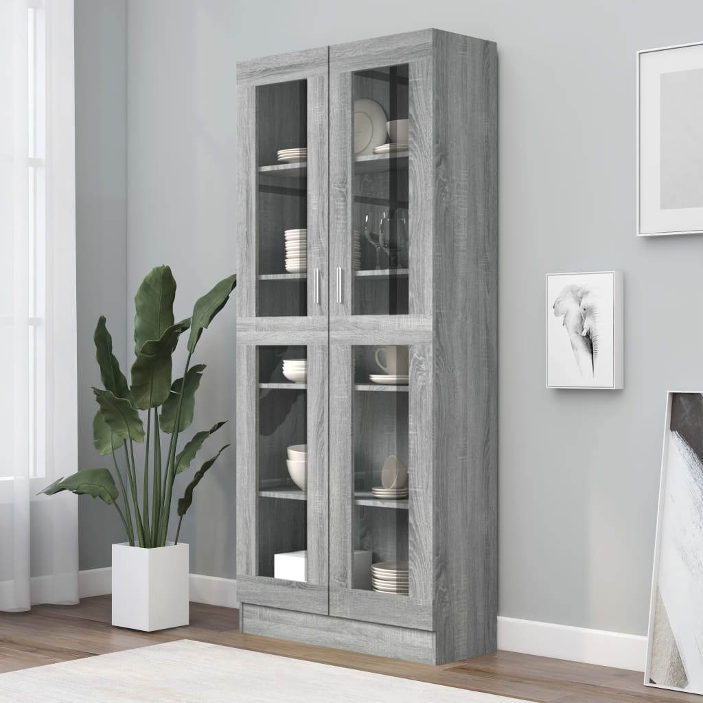 vidaXL Vitrine 82,5x30,5x185,5 cm derivados madeira cinzento sonoma