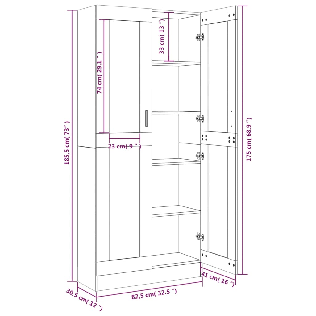 vidaXL Vitrine 82,5x30,5x185,5 cm derivados madeira cinzento sonoma