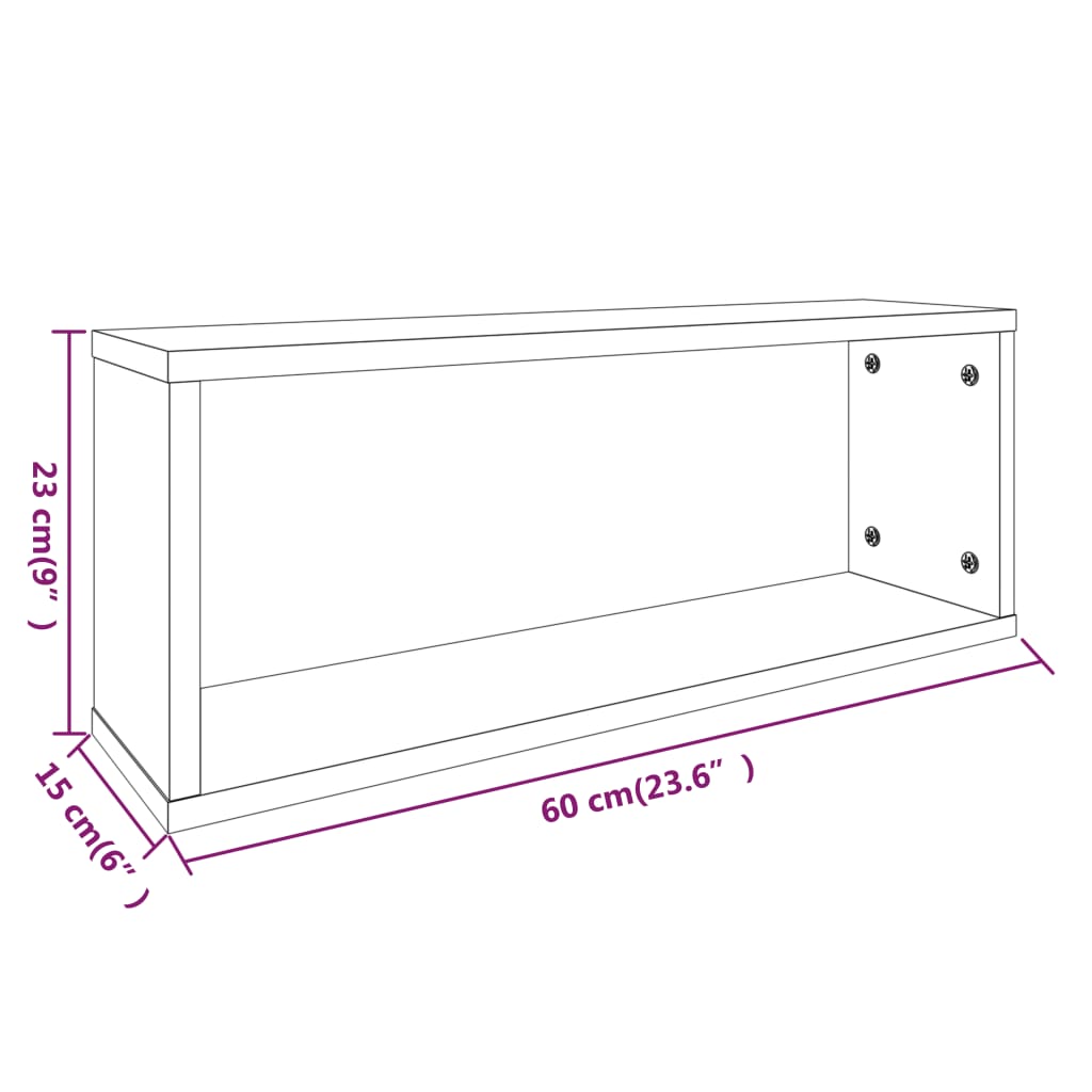 vidaXL Prateleiras cubo 2pcs 60x15x23cm deriv. madeira carvalho fumado