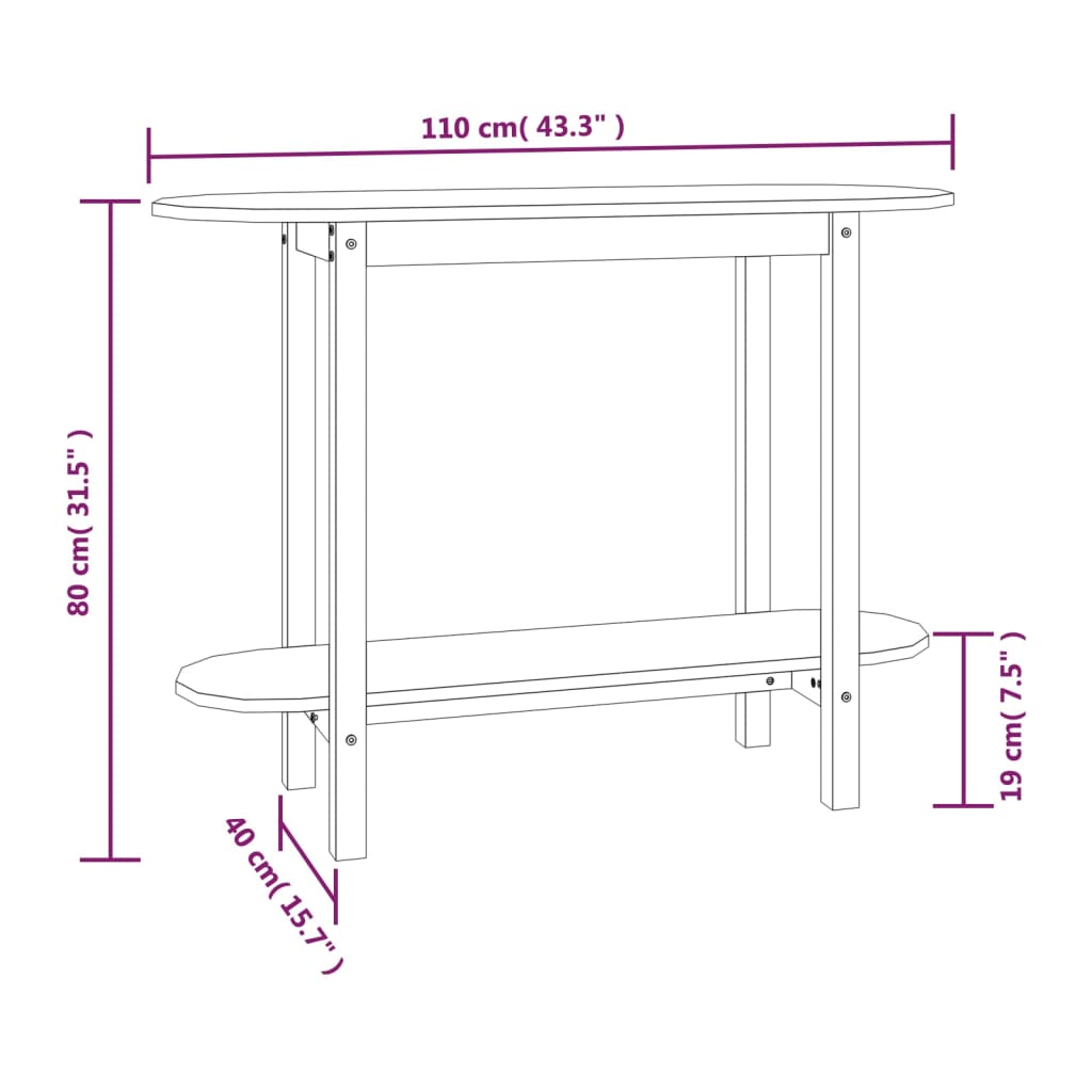 vidaXL Mesa consola 110x40x80 cm pinho maciço branco