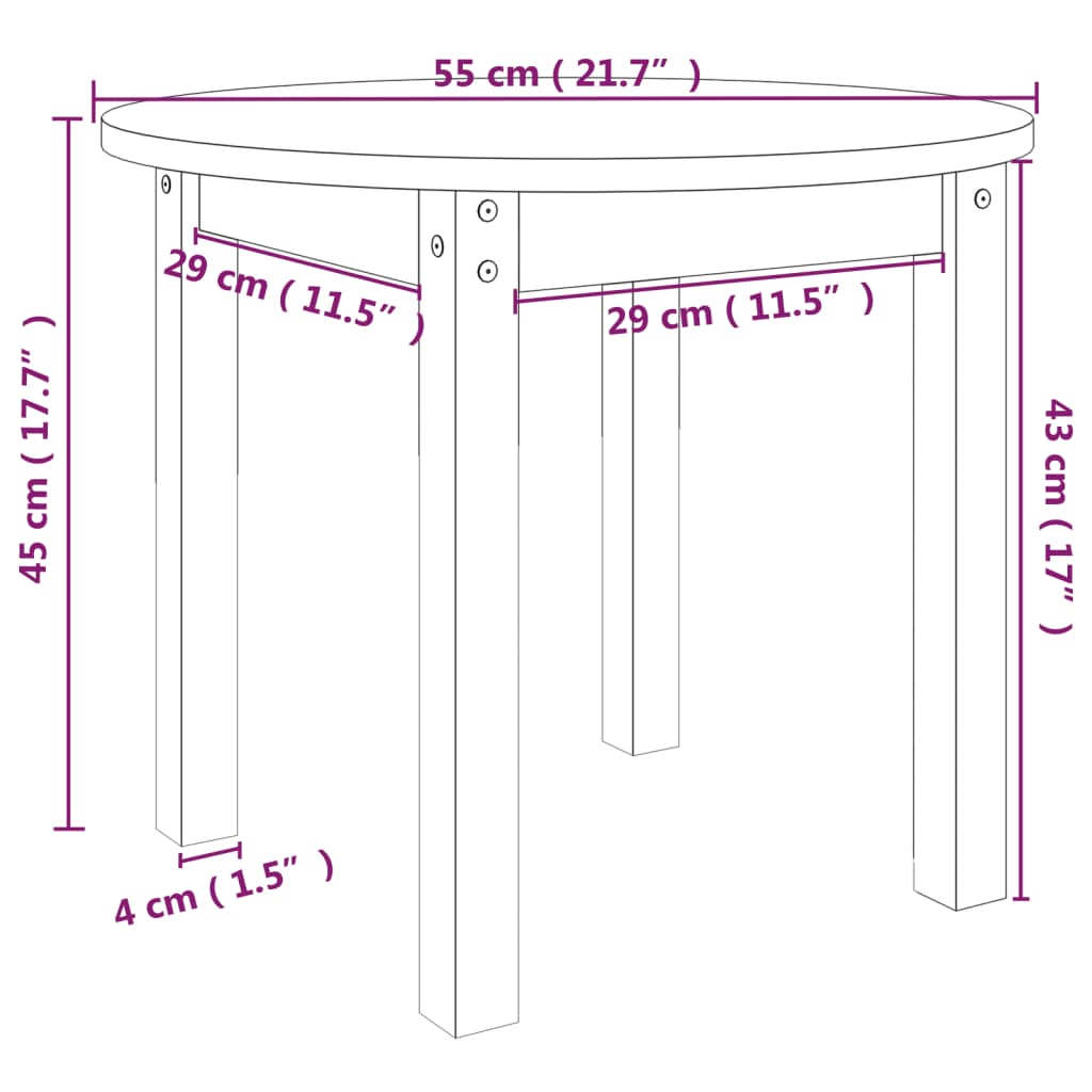 vidaXL Mesa de centro Ø 55x45 cm madeira de pinho maciça branco