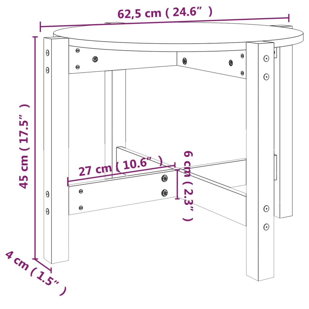 vidaXL Mesa de centro Ø 62,5x45 cm madeira de pinho maciça