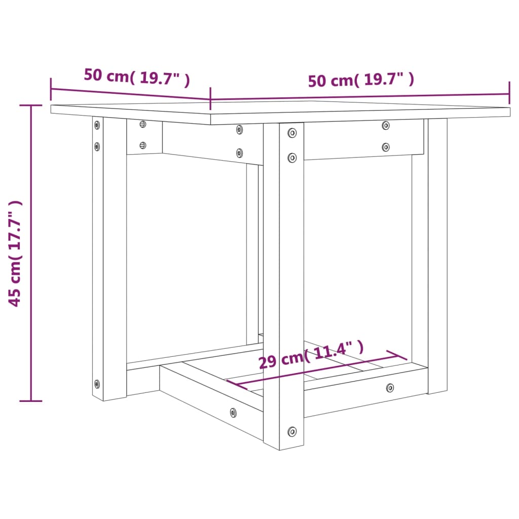 vidaXL Mesa de centro 50x50x45 cm madeira de pinho maciça cinzento