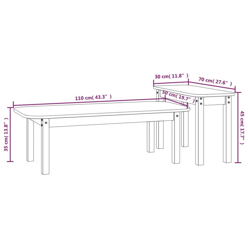 vidaXL 2 pcs conjunto de mesas de centro pinho maciço branco