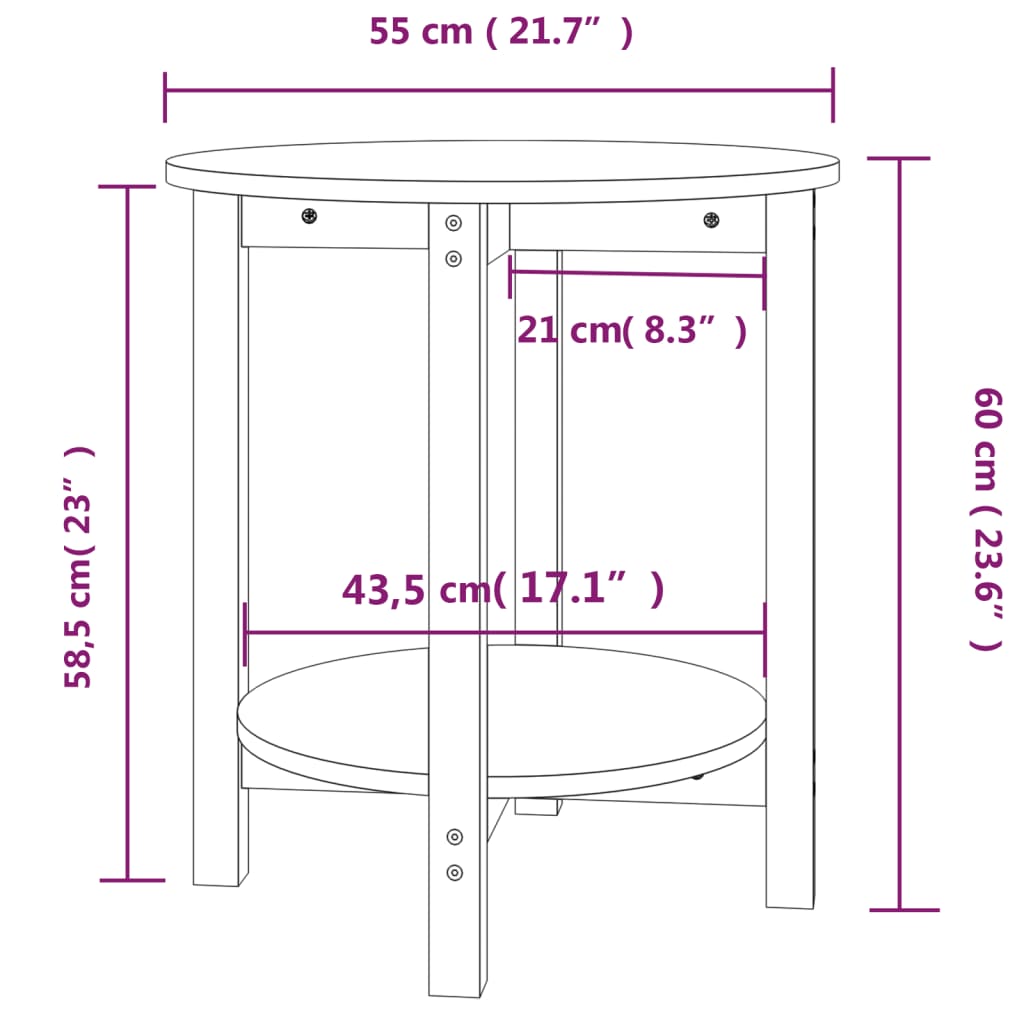 vidaXL Mesa de centro Ø 55x60 cm madeira de pinho maciça cinzento