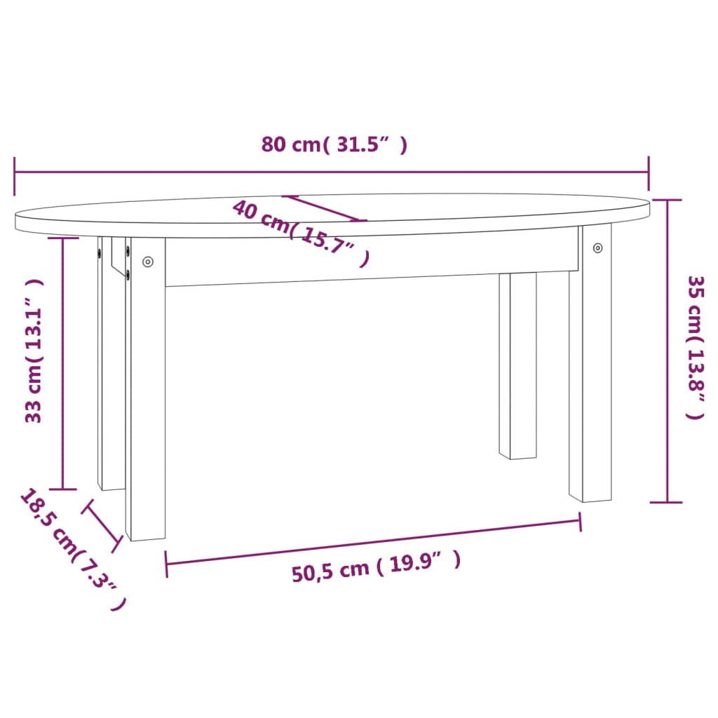 vidaXL Mesa de centro 80x40x35 cm madeira de pinho maciça cinzento