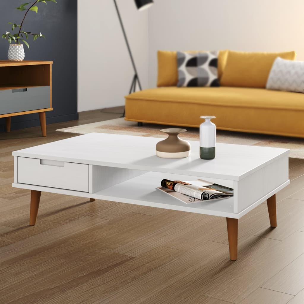 vidaXL Mesa de centro MOLDE 100x55x31 cm pinho maciço branco