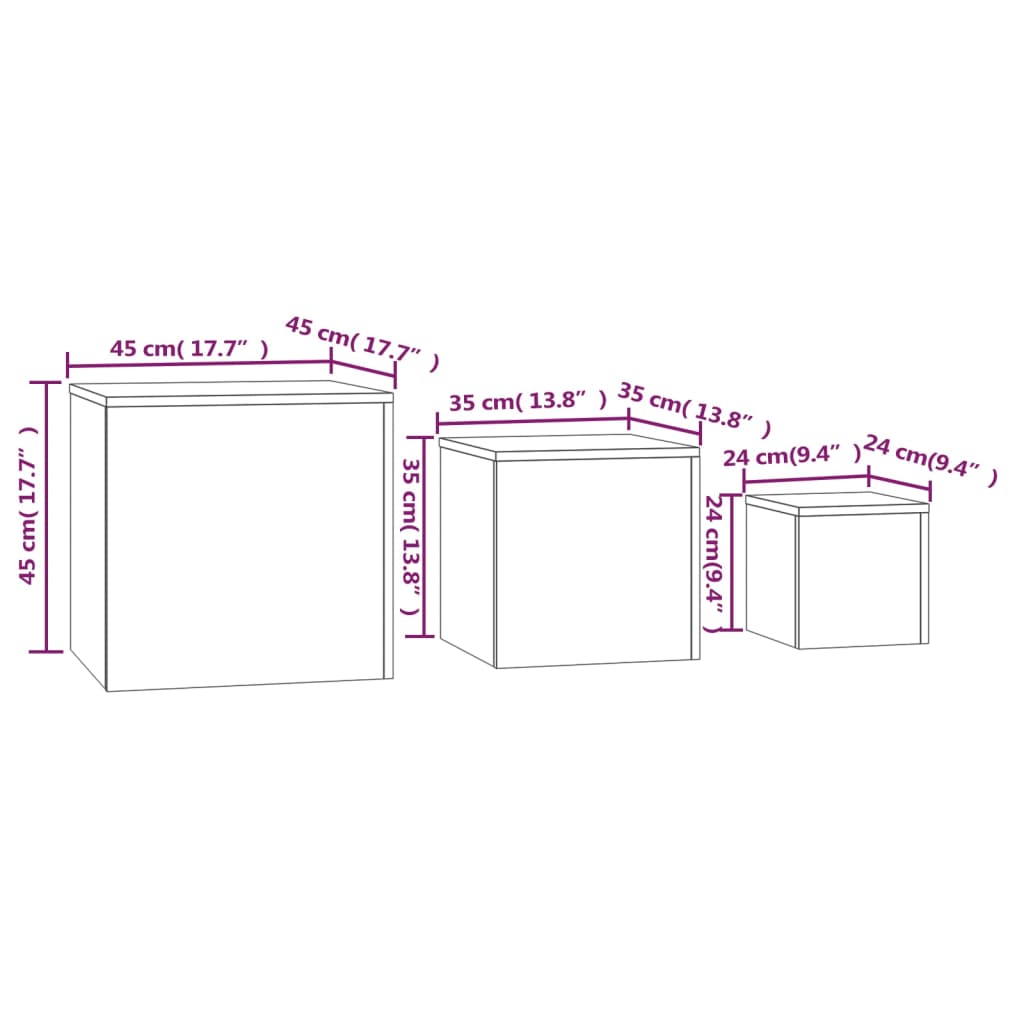 vidaXL Mesas de apoio 3 pcs derivados de madeira cor carvalho fumado