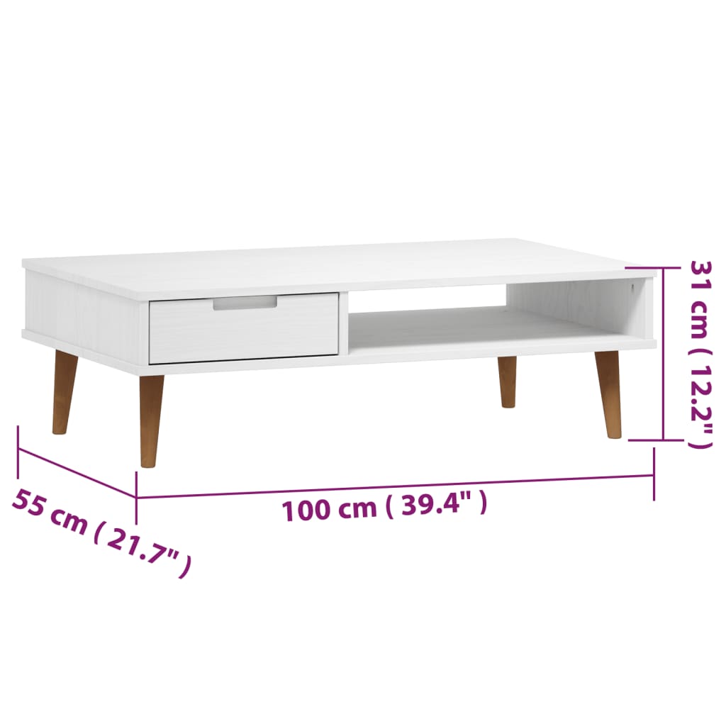 vidaXL Mesa de centro MOLDE 100x55x31 cm pinho maciço branco