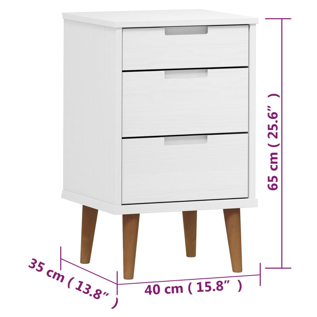 vidaXL Mesa de cabeceira MOLDE 40x35x65 cm pinho maciço branco