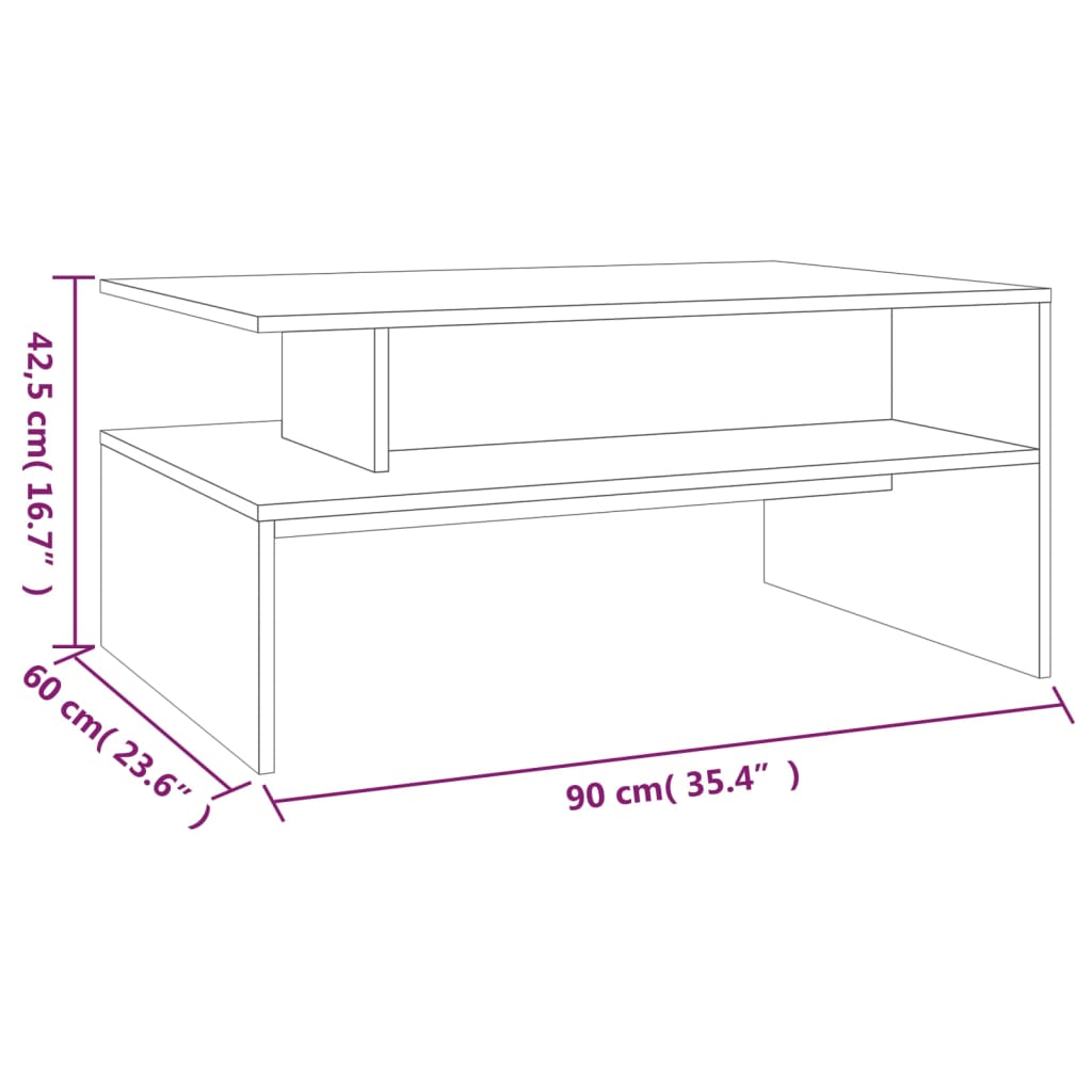 vidaXL Mesa de centro 90x60x42,5 cm derivados de madeira cinza sonoma