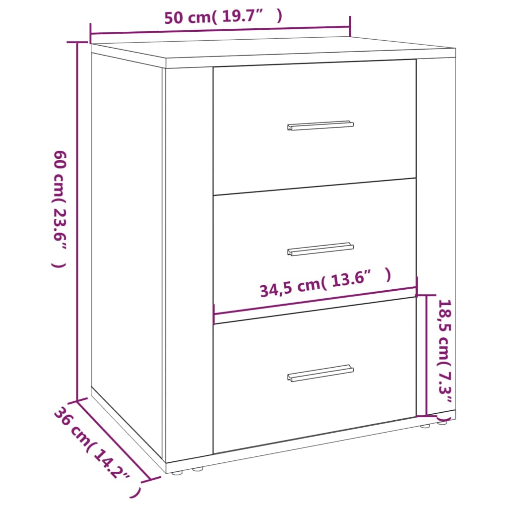 vidaXL Mesa cabeceira 50x36x60 cm derivados madeira cinzento sonoma