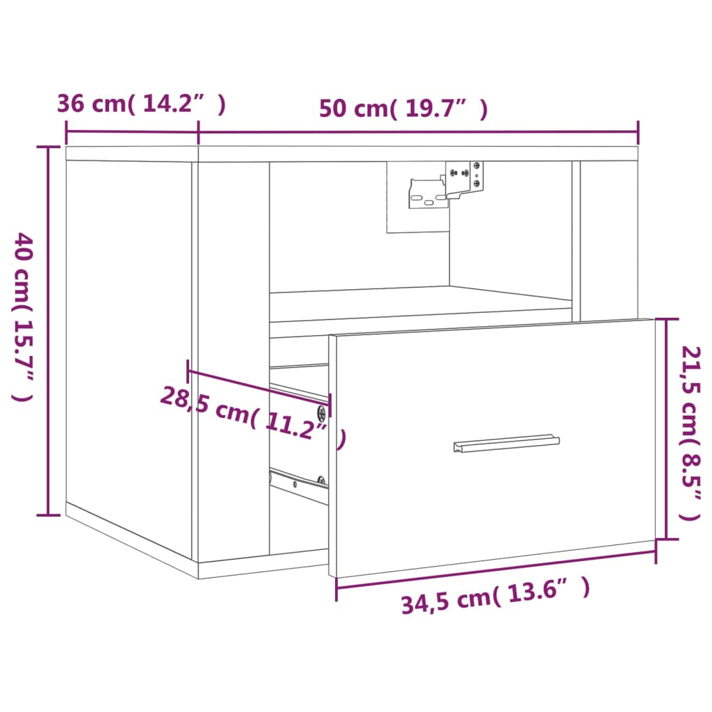 vidaXL Mesas de cabeceira de parede 2 pcs 50x36x40 cm preto