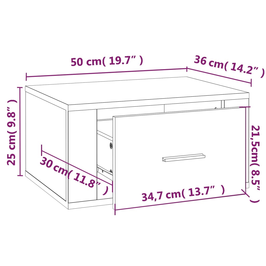 vidaXL Mesas de cabeceira de parede 2pcs 50x36x25 cm carvalho castanho