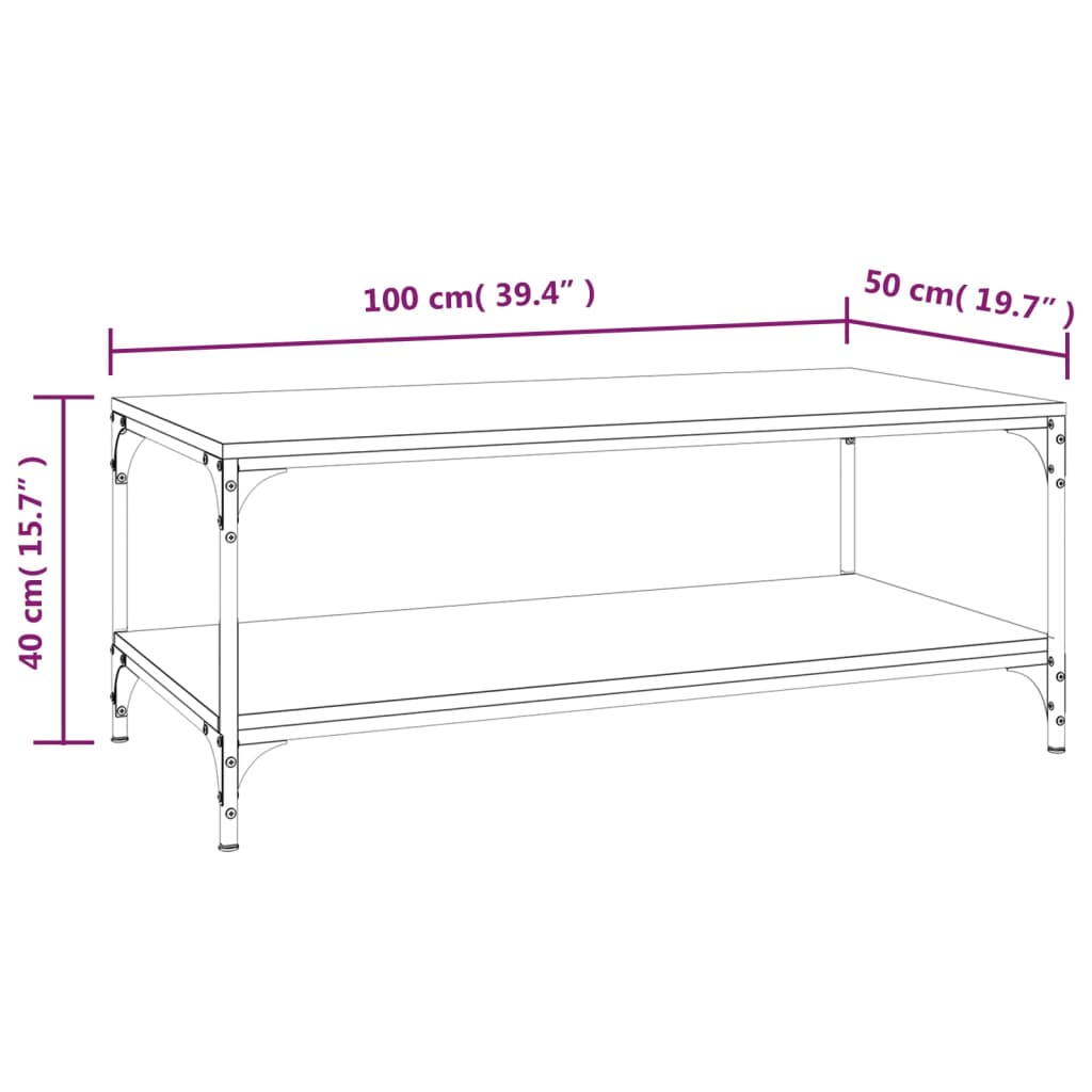 vidaXL Mesa de centro 100x50x40cm derivados de madeira cinzento sonoma