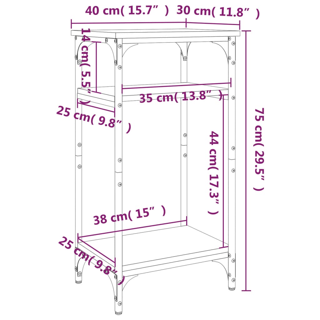 vidaXL Mesa de apoio 40x30x75 cm derivados de madeira cinzento sonoma