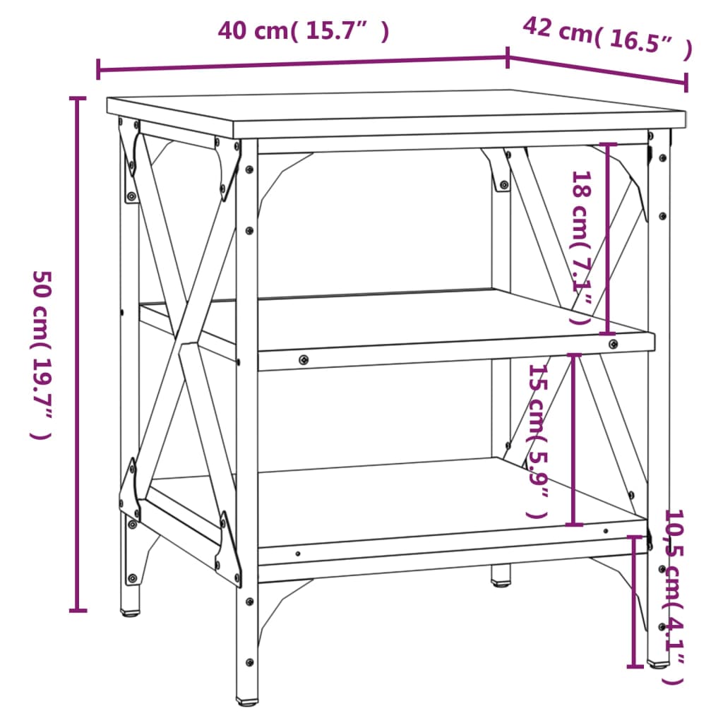 vidaXL Mesa de apoio 40x42x50 cm derivados de madeira cinzento sonoma