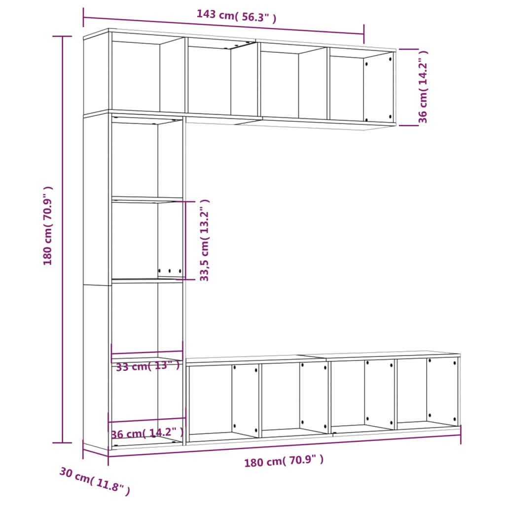 vidaXL 3 pcs conjunto estante/móvel TV 180x30x180 cm carvalho castanho