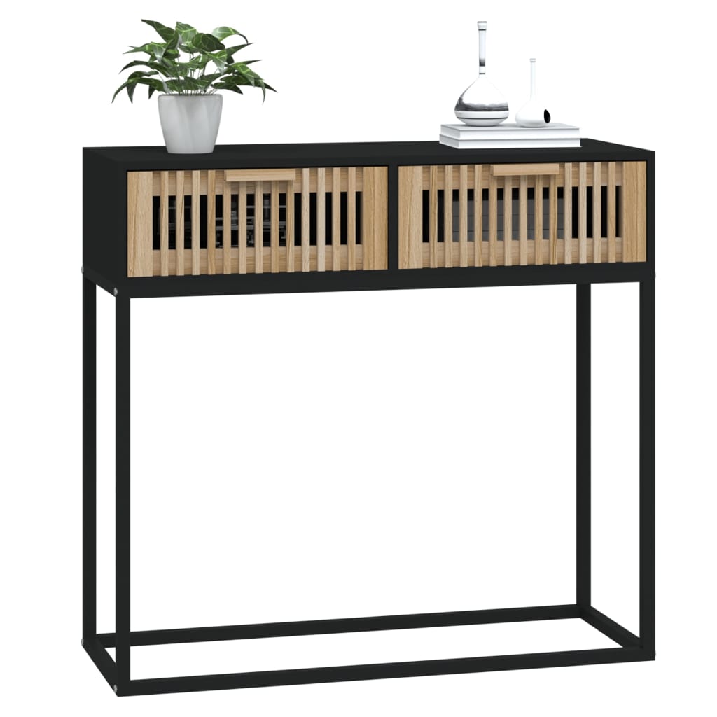 vidaXL Mesa consola 80x30x75 cm derivados de madeira e ferro preto