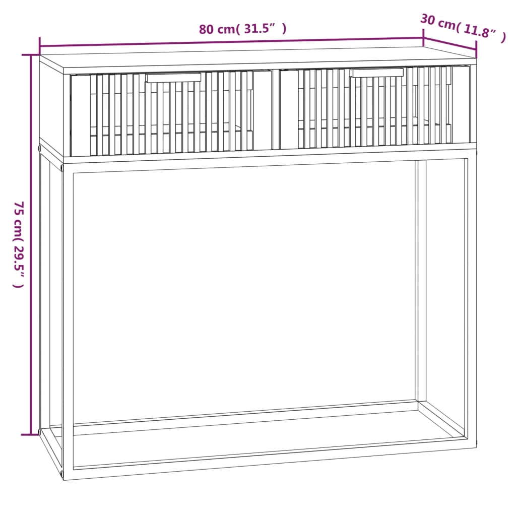 vidaXL Mesa consola 80x30x75 cm derivados de madeira e ferro preto