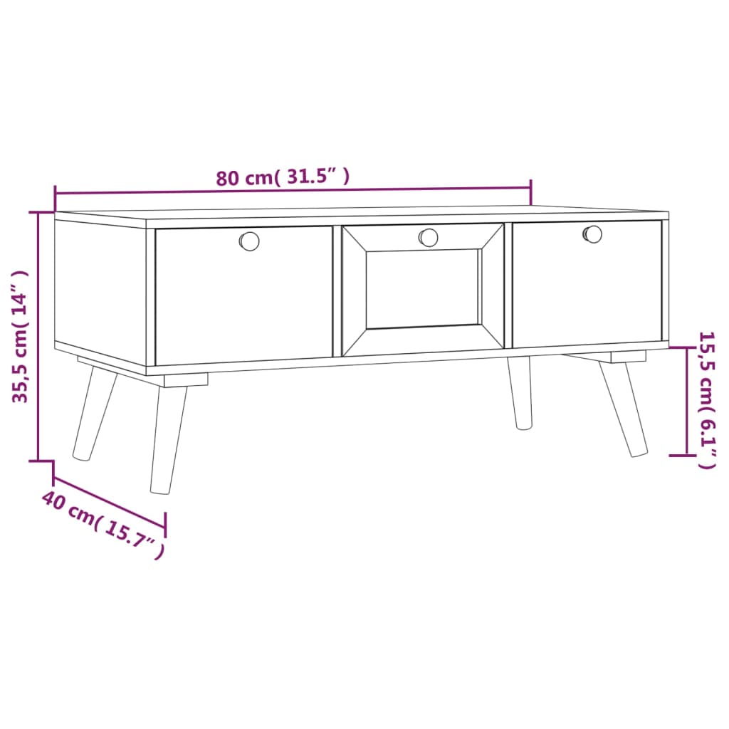 vidaXL Mesa de centro c/ gavetas 80x40x35,5 cm derivados de madeira