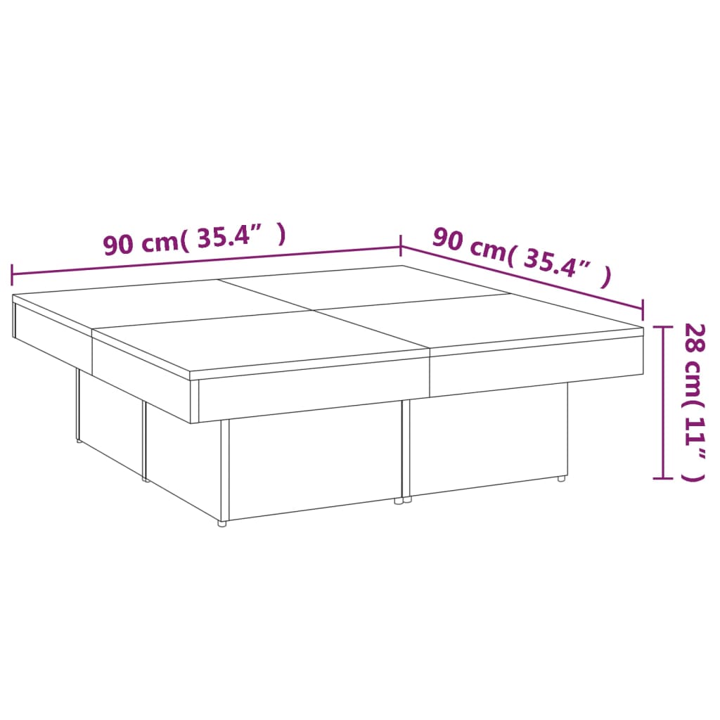 vidaXL Mesa de centro 90x90x28 cm derivados madeira carvalho castanho