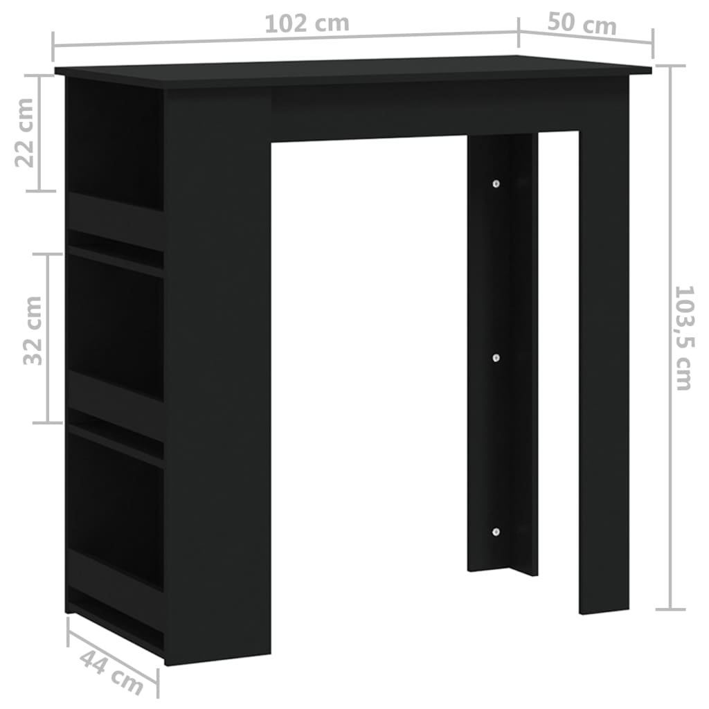 vidaXL Mesa de bar c/ prateleiras derivados de madeira preto