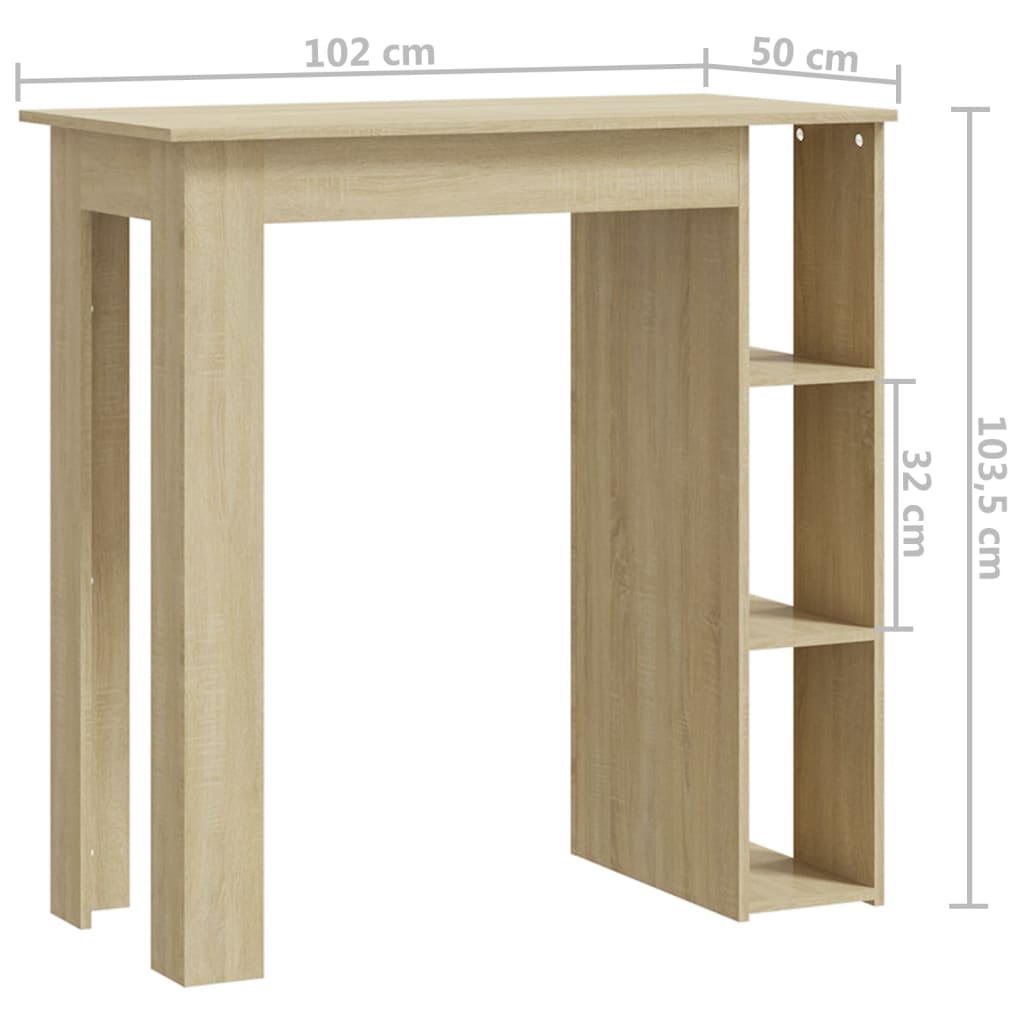 vidaXL Mesa de bar c/ prateleiras derivados de madeira carvalho sonoma