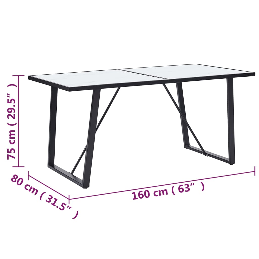 vidaXL Mesa de jantar 160x80x75 cm vidro temperado branco