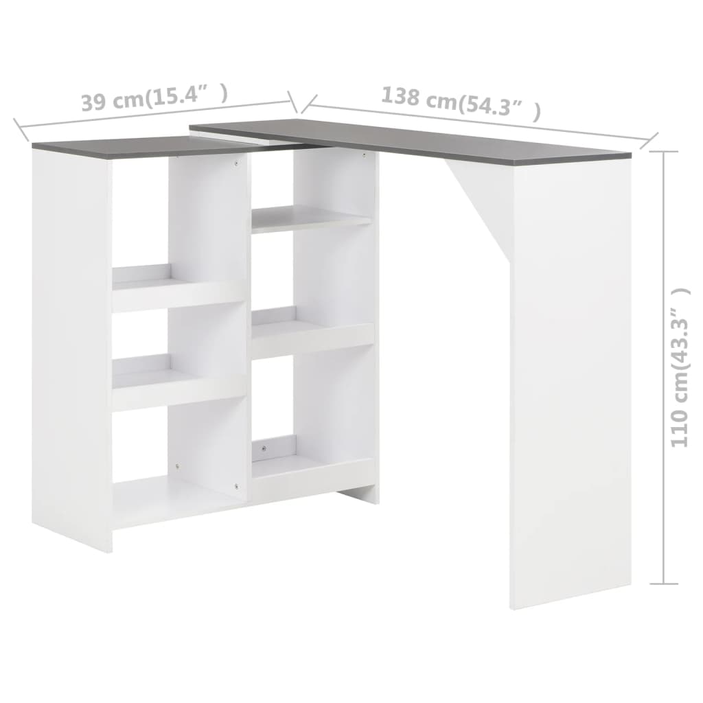 vidaXL Mesa de bar com prateleira movível branco 138x39x110 cm