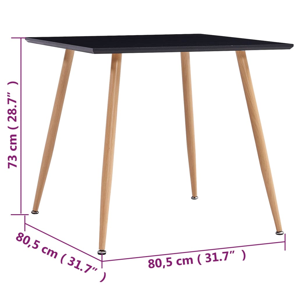 vidaXL Mesa de jantar 80,5x80,5x73 cm MDF cor preto e carvalho