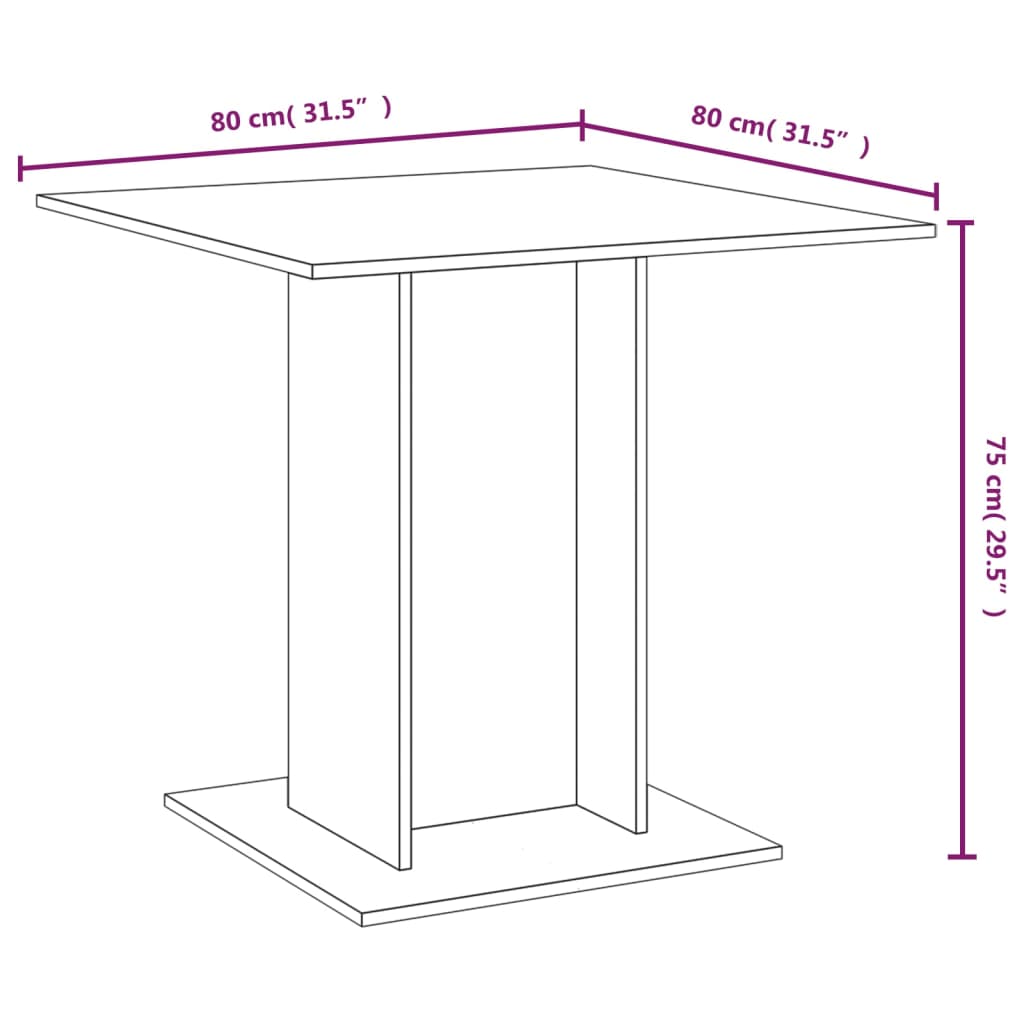 vidaXL Mesa de jantar 80x80x75 cm derivados de madeira cinzento sonoma